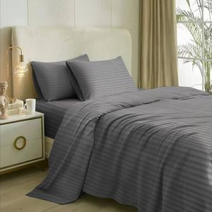 Stripes <b>Bedding</b> <b>Set</b> 400 TC Plain White Cotton Hotel Bedsheet - Product Image 1