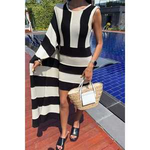 2842 Robe de plage asymétrique rayée à blocs - Product Image 3