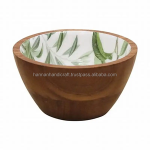 Bol en mosaïque de marguerites en bois de manguier fait à la main, bols à salade décoratifs en bois avec ustensiles de service, accessoire de salle à manger en bois - Product Image 2