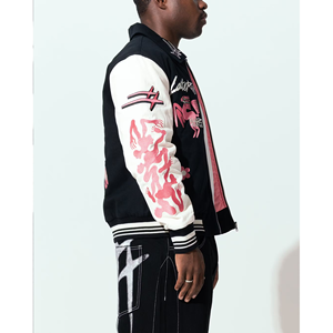 Blouson bombardier universitaire matelassé haute couture broderie en chenille en satin avec remplissage en coton cousu motif sérigraphié intérieur - Product Image 4