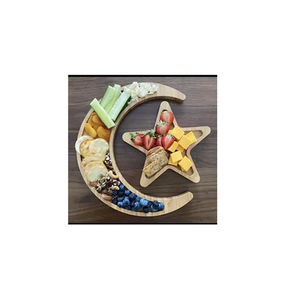 Bandeja de Madera Rústica de Lujo para Servir Alimentos, Diseño de Luna Creciente y Estrella, para Eid y Ramadán, Ideal para Servir Platos - Product Image 2