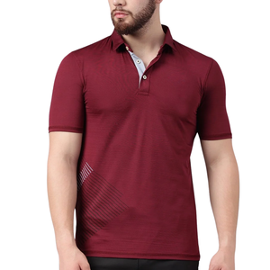 Polo pour homme en marron avec motif géométrique, vêtements de sport élégants, tissu en coton confortable pour le sport et les tenues décontractées - Product Image 1