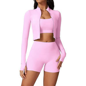 Elegante conjunto de yoga naranja Top corto y polainas de pijama transpirable ropa de fitness sin costuras para mujeres - Product Image 1