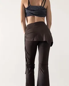 High Waist <b>Flared</b> Leg <b>Yoga</b> <b>Leggings</b> Ruched Butt Seamless Four-Way Stretch Elastic Waist Breathable Solid Color Full Length - Product Image 2