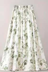 Jupe mi-longue trapèze en rayonne à imprimé floral pour femmes, jupe longue brodée en mousseline florale à taille élastique pour printemps - Product Image 4