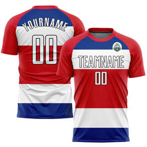 เสื้อฟุตบอลสั่งทำขายส่ง พิมพ์ลายแบบซับลิเมชั่น โพลีเอสเตอร์ 100% แห้งเร็ว ระบายอากาศได้ดี สำหรับผู้ใหญ่ ทั้งชายและหญิง พร้อมสกรีนชื่อทีมและหมายเลข รับผลิตแบบ OEM - Product Image 1