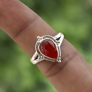Anillo de Plata de Ley 925 de diseñador hecho a mano para mujer, joyería de plata con forma de pera cornalina roja, Idea de regalo de San Valentín - Product Image 5