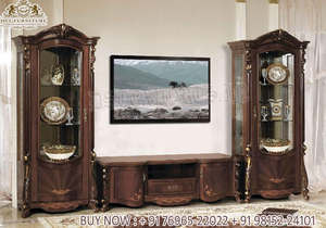 Meuble TV de style français avec armoires assorties, meuble de salon avec support TV, meuble TV sculpté à la main Grand Villa - Product Image 5