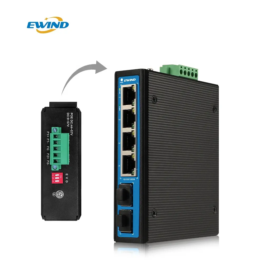 Yüksek kalite 6 Port DIN montaj mahfazası düşük güç teknolojisi endüstriyel dereceli Gigabit Ethernet anahtarları