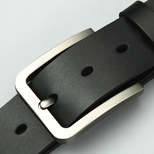 Cinturón Casual de Cuero Genuino para Hombre NWK INDUSTRY, Color Negro Sólido, Hebilla de Pin Rectangular Plateada, Duradero, 1.8cm x 105cm - Product Image 3