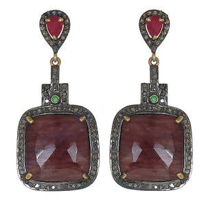Boucles d'oreilles pendantes en argent 925 pour femmes avec perle d'eau douce, rubis, diamant, émeraude, forme de fleur, boucles d'oreilles pendantes pour mariage, cadeau de fête - Product Image 2