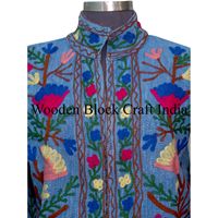 Chaqueta de algodón ecológico acolchada de punto para mujer, estilo étnico, cuello redondo, manga larga, diseño Suzani a rayas, venta al por mayor, invierno