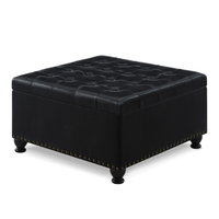 Pouf de rangement carré capitonné, tabouret multifonctionnel avec finition cloutée pour salon, chambre et bureau