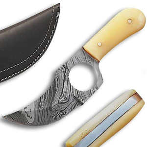 Cuchillo de caza de acero de Damasco hecho a mano de tamaño personalizado, cuchillos desolladores con mango cómodo y Funda de cuero - Product Image 1
