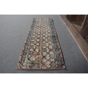 Alfombra Pequeña Vintage de 1.2x3.7 pies, Alfombra Turca Marroquí de Lana Azul Marrón - Product Image 2