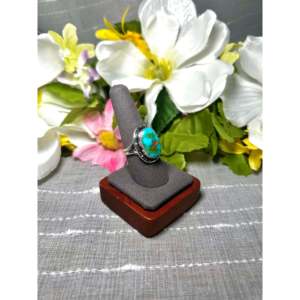 Navajo-Made Natural Sonoran Mountain <b>Turquoise</b> & Sterling Silver <b>Ring</b> Size 9.25 Bezel Setting Gift - Product Image 2