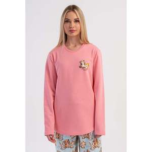 KADIN 2IPLIK O YAKA UZUN KOL ETEGI OVAL PIJAMA TAKIM - สีชมพู - สีชมพู - Product Image 3