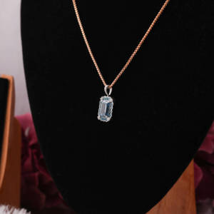 Minimal <b>Pendant</b> Blue Emerald & Tiny Round Cut Customized Lab Grown Diamond <b>Pendant</b> Chain 18KT <b>Solid</b> <b>Gold</b> Awesome Jewelry for Her - Product Image 3
