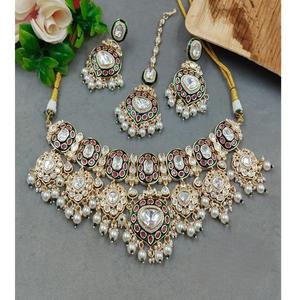 ชุดสร้อยคอ ต่างหู และติกก้าประดับมุกและมอสซาไนต์ชุบทองแบบดั้งเดิม คลาสสิก ระยิบระยับ เหมาะสำหรับงานปาร์ตี้ งานครบรอบ และงานแต่งงาน - Product Image 2