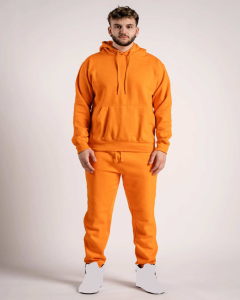 Conjunto Deportivo Informal Personalizado al por Mayor, Pantalones Deportivos y Sudadera con Capucha de Felpa de Algodón Ecológico Color Naranja Neón para Hombre, Unisex 2 - Product Image 4