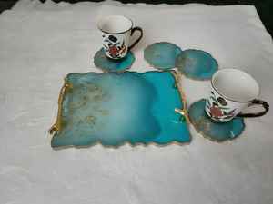 Bandeja y posavasos de 3 niveles de resina decorativa de diseñador artesanal de alta calidad personalizada para restaurantes caseros de La India - Product Image 3