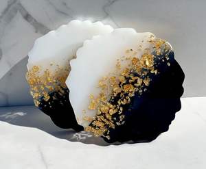 Dessous de verre en résine époxy haut de gamme noir et blanc avec feuille d'or cadeau parfait toute la saison - Product Image 1