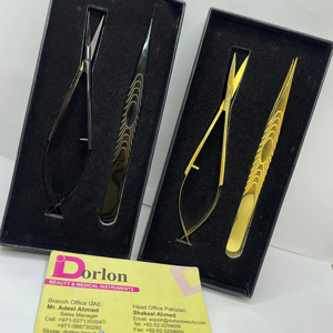 Las mejores pinzas para pestañas de acero sostenible Dorlon, Punta puntiaguda chapada en oro de Plasma negro, precisión antiestática, pestañas fáciles de usar - Product Image 1