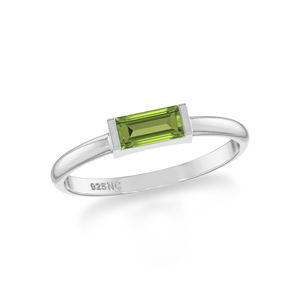 Anillo de Plata de Ley 925 con Peridoto de Alta Calidad, Gema Natural en Forma de Baguette, Engaste de Puntas, Unisex, para Boda, Aniversario, Fiesta - Product Image 1