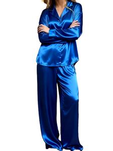 Conjunto de dos piezas de satén de seda de lujo al por mayor para mujer, con cordón ajustable, liso, agradable al tacto, ropa de dormir de verano, pijamas de talla grande para mujer - Product Image 5