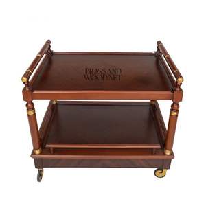 Chariot à thé classique en bois avec détails en laiton, chariot de service sur roulettes - Product Image 1