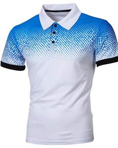 Camiseta Polo Personalizada para Hombre, Estampado Degradado Blanco y Azul, Manga Corta, Camiseta de Golf Transpirable de Secado Rápido, Ropa Casual, OEM Personalizado - Product Image 1