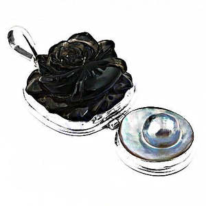 <b>Black</b> Onyx <b>Rose</b> Pendant Necklace with Diamond Zircon Moissanite Sterling Silver Locket Geometric Shape Pattern - Product Image 2