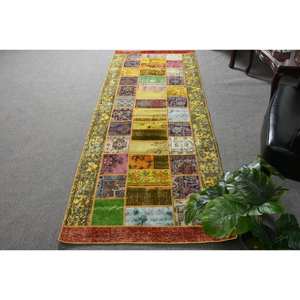 Alfombra turca clásica Vintage grande de 3,1x8,5 pies de área de lana amarilla con respaldo de látex, alfombra Rectangular de diseño de pasillo para habitación - Product Image 1