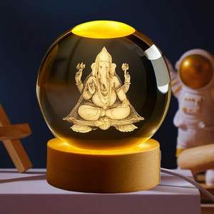 Boule de cristal 3D Desidiya, art déco, veilleuse LED, support en silicone, décoration d'intérieur, cadeau pour Diwali, mariage, Ramadan - Couleur personnalisée - Product Image 2