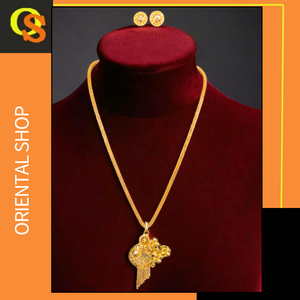Comprar conjunto de collar y pendientes con chapado en oro de 22 quilates, conjunto de collar y pendientes de diseño único para mujer, joyería de uso - Product Image 2
