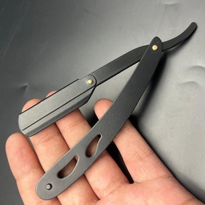 Rasoir droit de barbier en acier inoxydable massif à revêtement noir avec logo personnalisé avec lame unique - Product Image 1