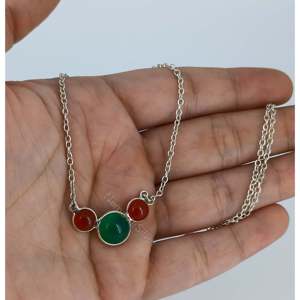 Collar de Plata de Ley 925 Hecho a Mano con Ónix Verde y Cornalina, Piedra Preciosa Natural, Estilo Minimalista Boho, Collares de Moda con Cuentas - Product Image 2