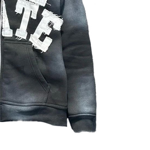 Livraison rapide Drop Shoulder Heavy Hoodies Hommes Lavé Vintage Sweat Logo Personnalisé Zipper Distressed Hoodies - Product Image 4