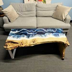 Table à manger rectangulaire moderne en résine époxy artisanale de luxe pour salon, plateau en bois d'acacia, imperméable, anniversaire - Product Image 1