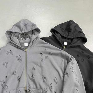 Streetwear personnalisé Fabrication Sweat à capuche zippé de qualité supérieure Design vieilli Sweat à capuche lourd Streetwear Fabricant de vêtements - Product Image 5