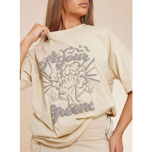 เสื้อยืด180Gsm สำหรับผู้หญิงเสื้อยืดโอเวอร์ไซส์พิมพ์ลายพัฟระบายอากาศ - Product Image 4