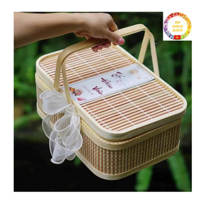 Cesta de mimbre de bambú artesanal para cesto de regalo Tet Festival de bodas y almacenamiento en el hogar - Product Image 1