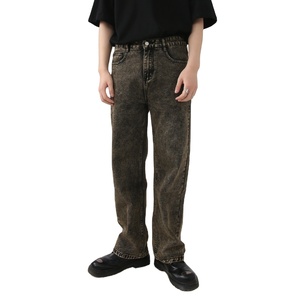 Fábrica personalizada Four Seasons Loose Washed Straight Trend Ins Jeans para hombres - Product Image 2