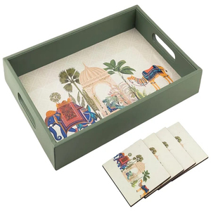 Grand plateau de service en bois Royal Camel, ensemble de gravure en or, 1 plateau décoratif rectangulaire de 16x10 pouces enduit d'émail imperméable - Product Image 2