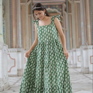 Vestido Floral con estampado de algodón con bloque de mano indio, ropa de fiesta de verano para mujer, estilo bohemio, vestido de regalo de novia personalizado a la venta - Product Image 1