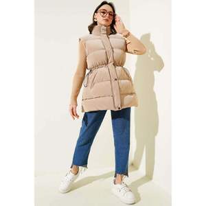 Chaleco acolchado mate de túnel de cintura de talla grande para mujer largo/cintura/longitud corta bordado de tela impermeable disponible Color Latte - Product Image 4