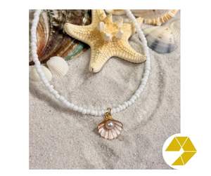 Collar de concha marina Gargantilla de perlas Pulsera de estrella de mar Verano costero Collar de concha marina hecho a mano Perla tropical Joyería de estrella de mar - Product Image 6
