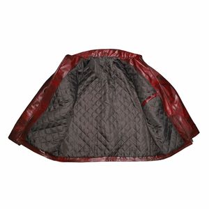 Chaqueta de cuero rojo para hombre con cremallera frontal y bolsillos con solapa - Product Image 3