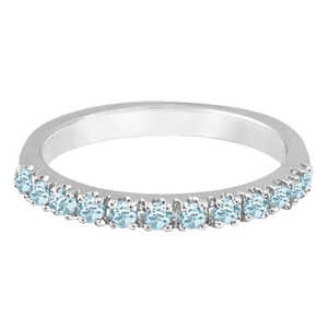 Anillo Apilable de Oro Blanco de 14k con Aguamarina, Anillo de Aniversario Simple y Moderno con Corte Ovalado, Estilo Incrustado, Ancho de 2mm - Product Image 3