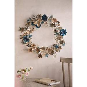 Couronne murale en métal vintage, décoration artisanale en cuivre verdigris, art mural floral, grande décoration florale en métal pour l'extérieur, couronne murale - Product Image 4